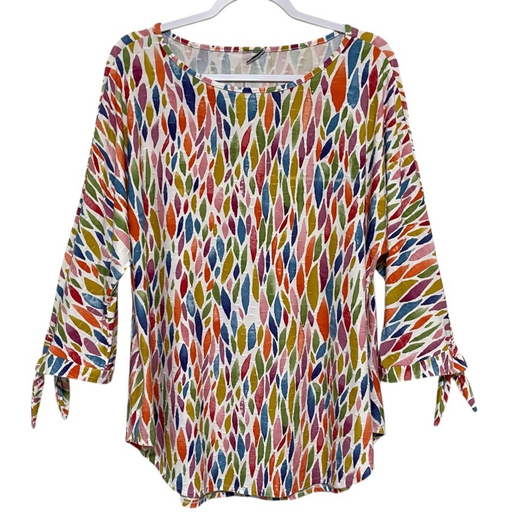 Pure Essence Colorful Print Tunic Stretch Knit Textured Summer Vacation Size XXL